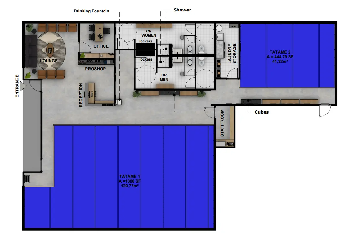Top view preview of the Gracie Barra Enterprise Las Vegas academy layout